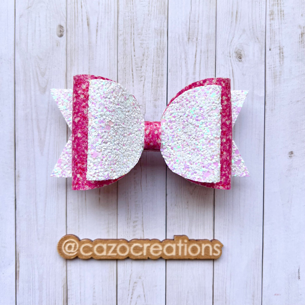 Pink & White Glitter - Double Loop Harper Bow