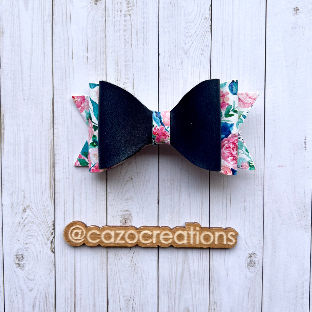 Navy & Floral Double Loop Bow