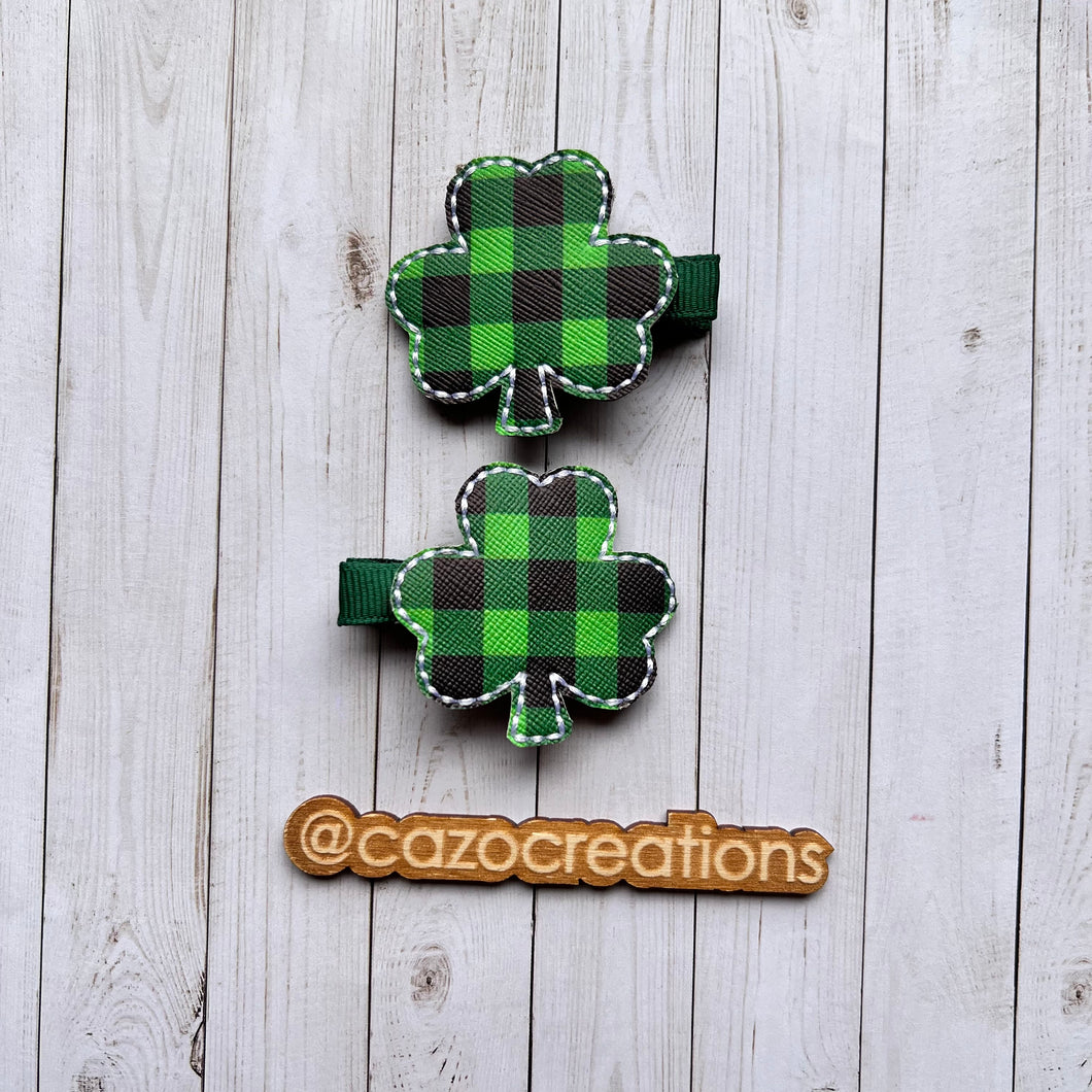 Plaid Clovers Hair Clip Set